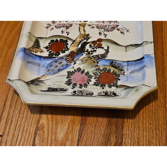 Vintage Andrea By Sadek Japanese Accent Plate Flowers & Peacock Gold Accent 8.25 - Picture 3 of 10